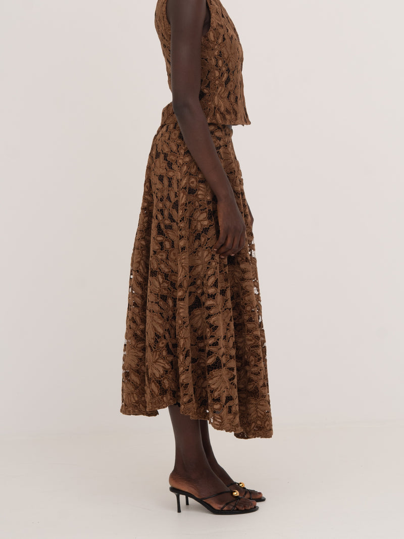 Lovers Brown Velvet Lace Occasion Skirt falda