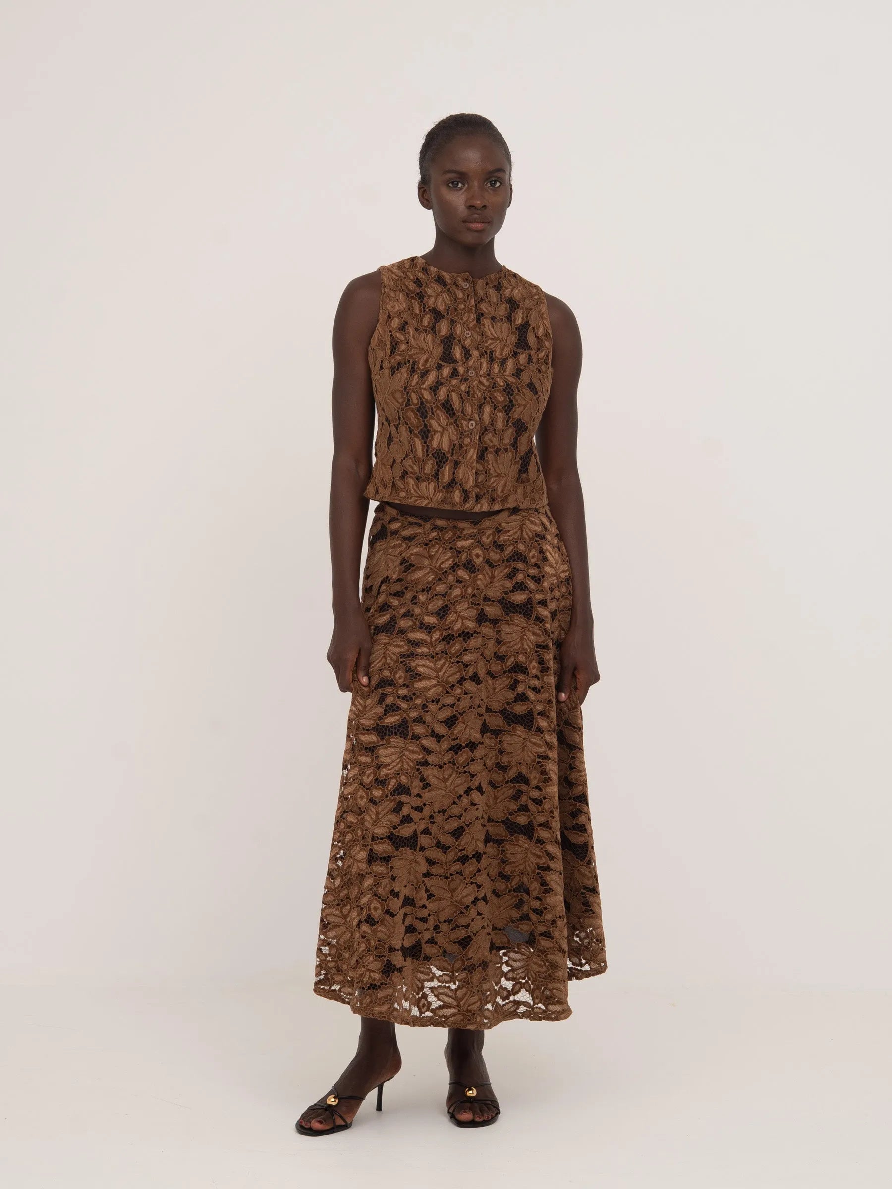 Lovers Brown Velvet Lace Occasion Top top