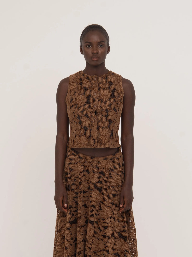 Lovers Brown Velvet Lace Occasion Top top