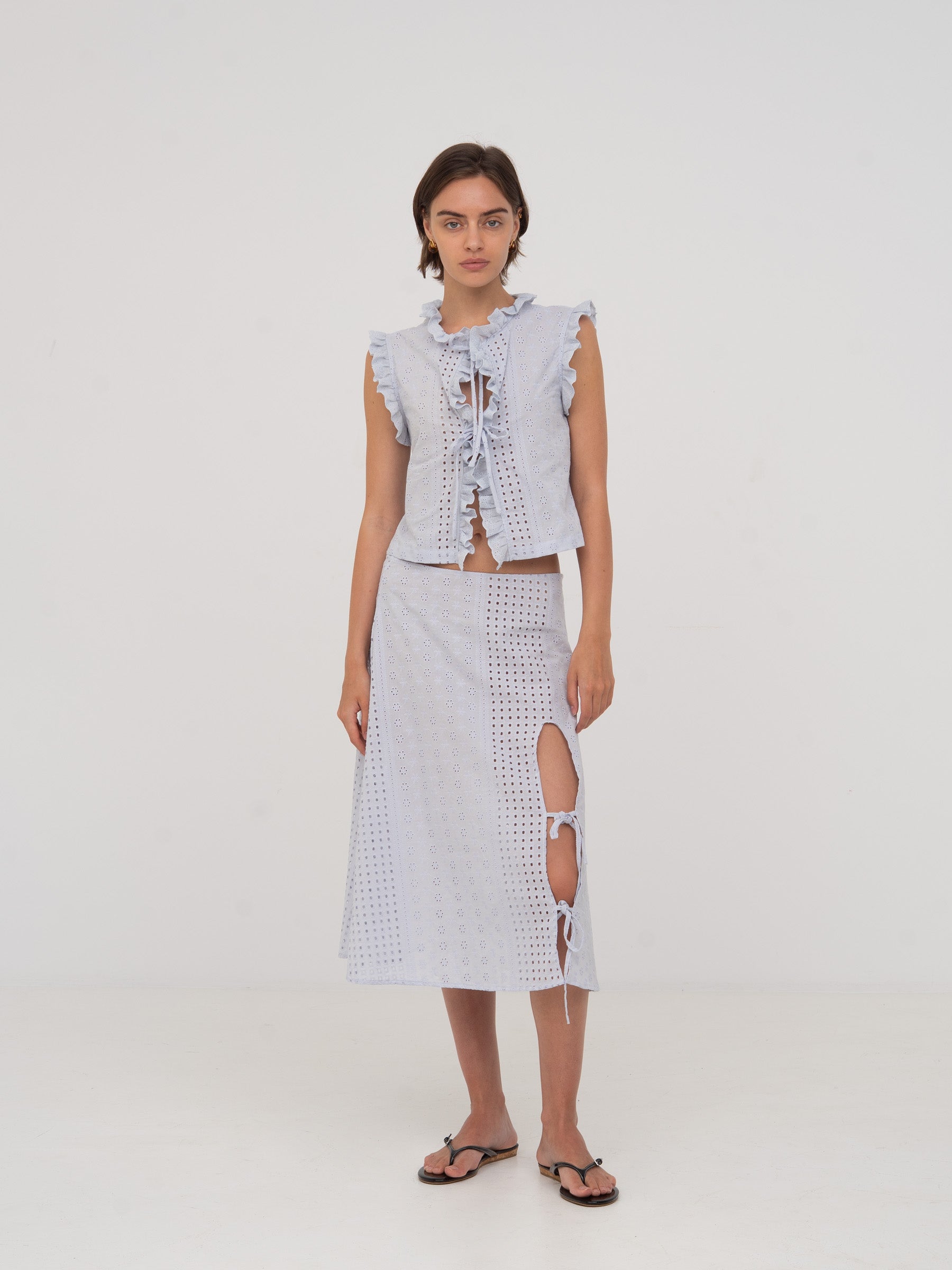 Lumora Blue Broderie Vest top