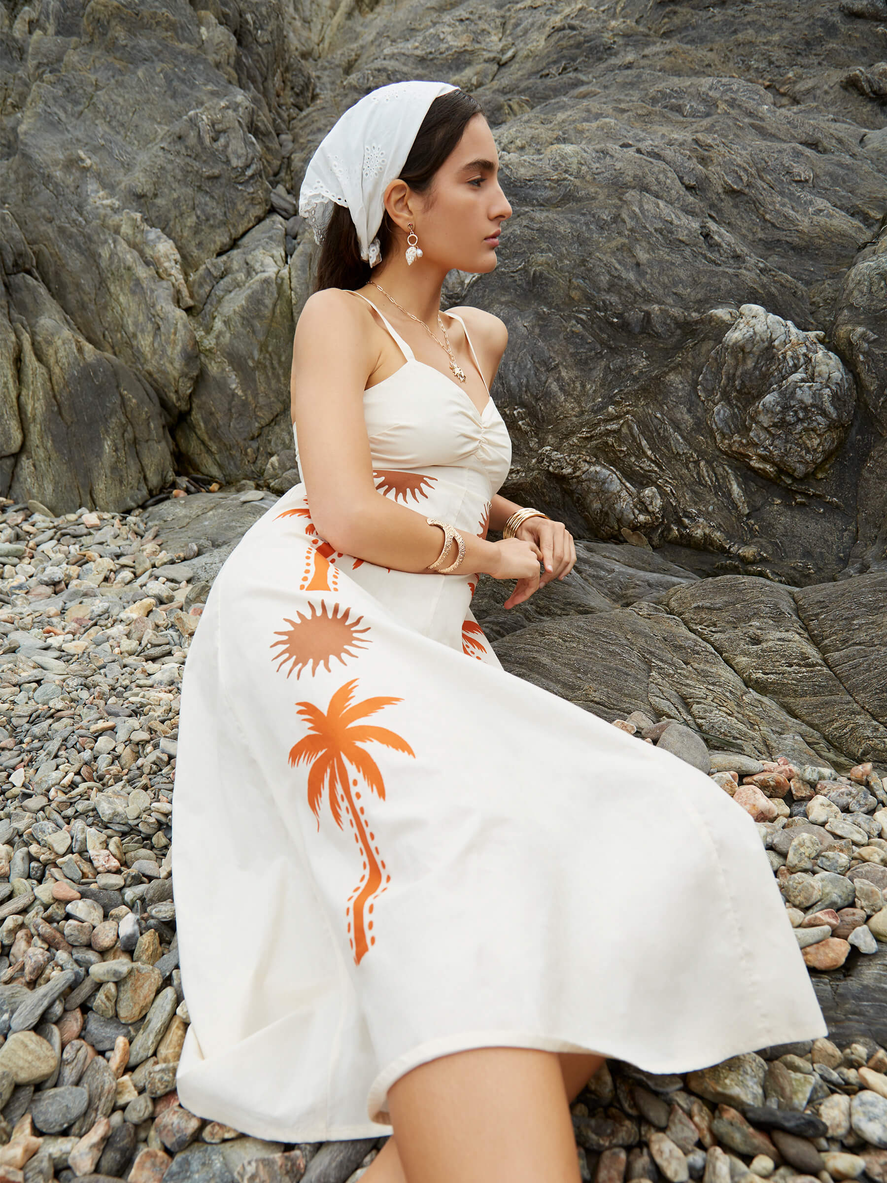 Lux Palm-Printed Dress vestidos