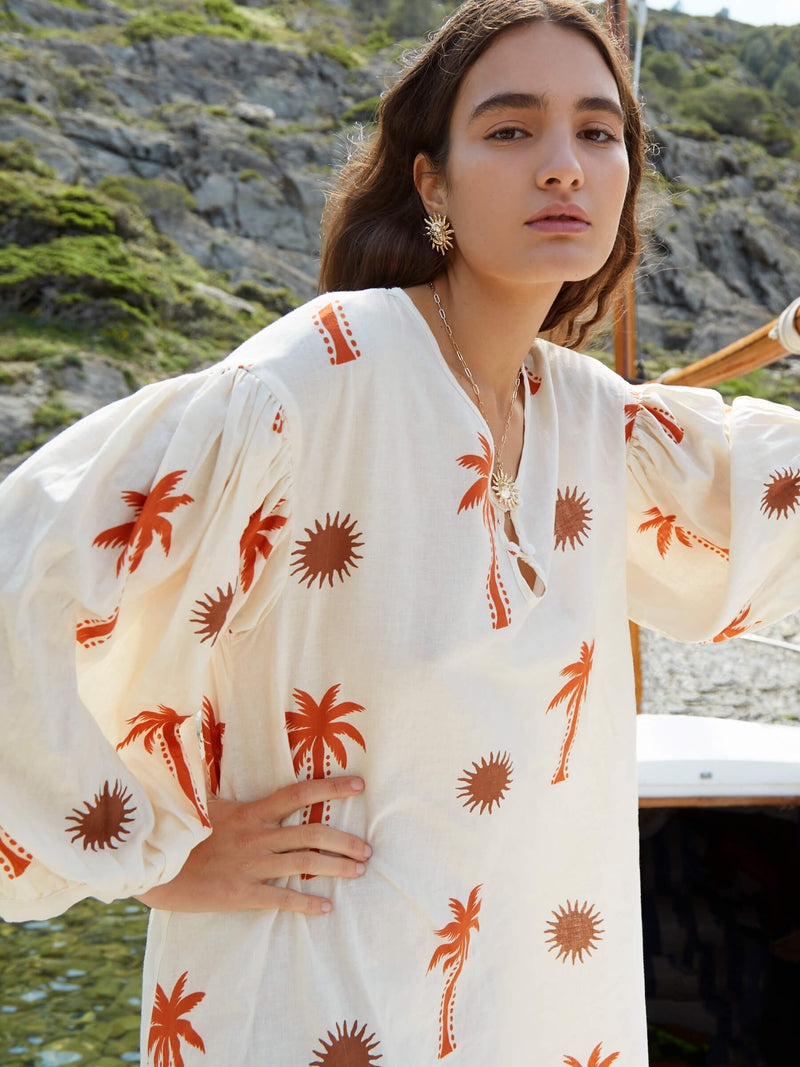 Lux Palm-Printed Maxi Dress top