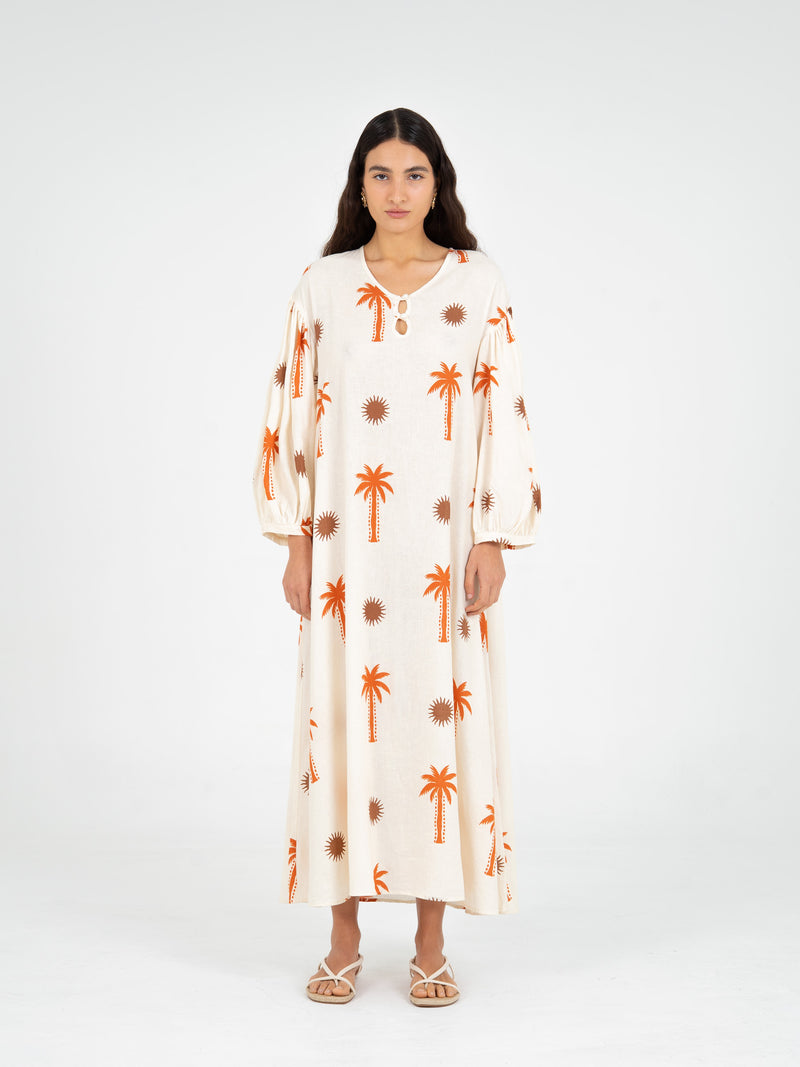 Lux Palm-Printed Maxi Dress top