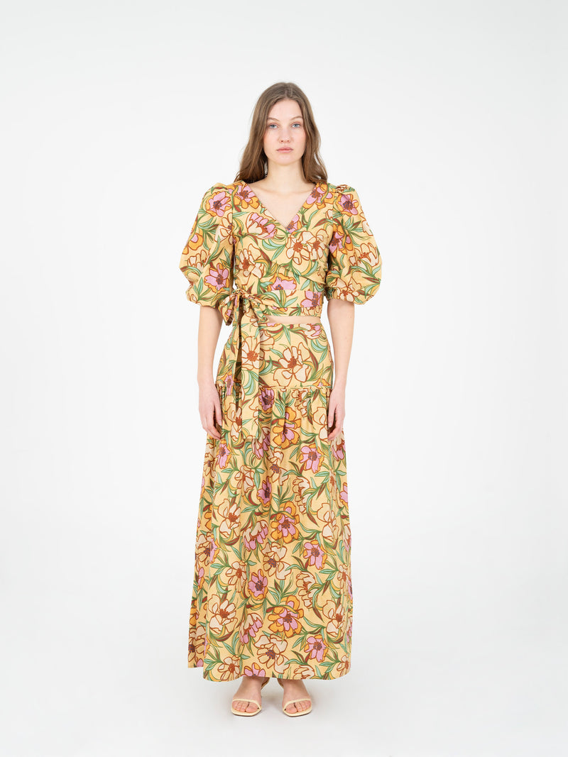 Lysandra Floral Print Maxi Skirt falda