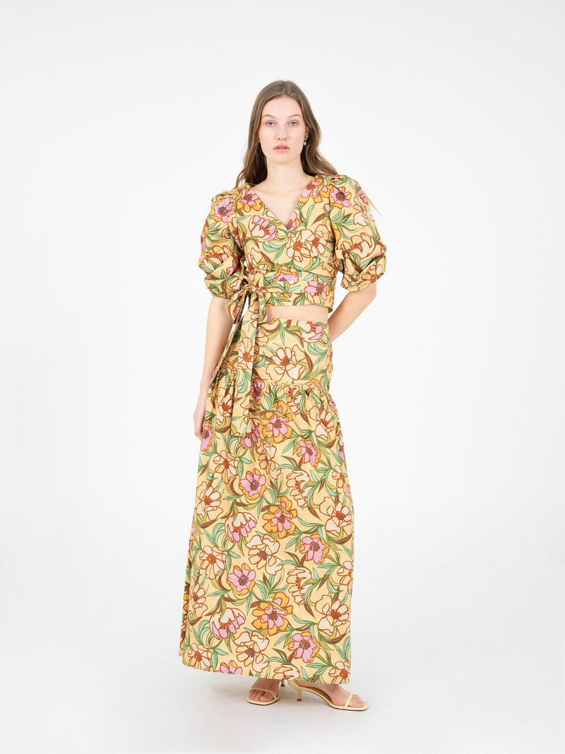 Lysandra Floral Print Maxi Skirt falda