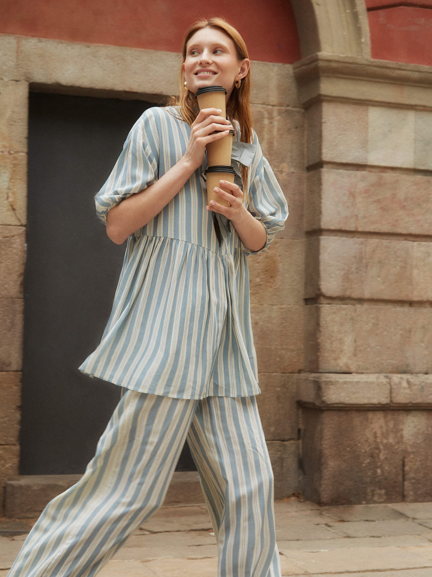 Manhattan Maxi Blue Striped Blouse camisas y camisetas