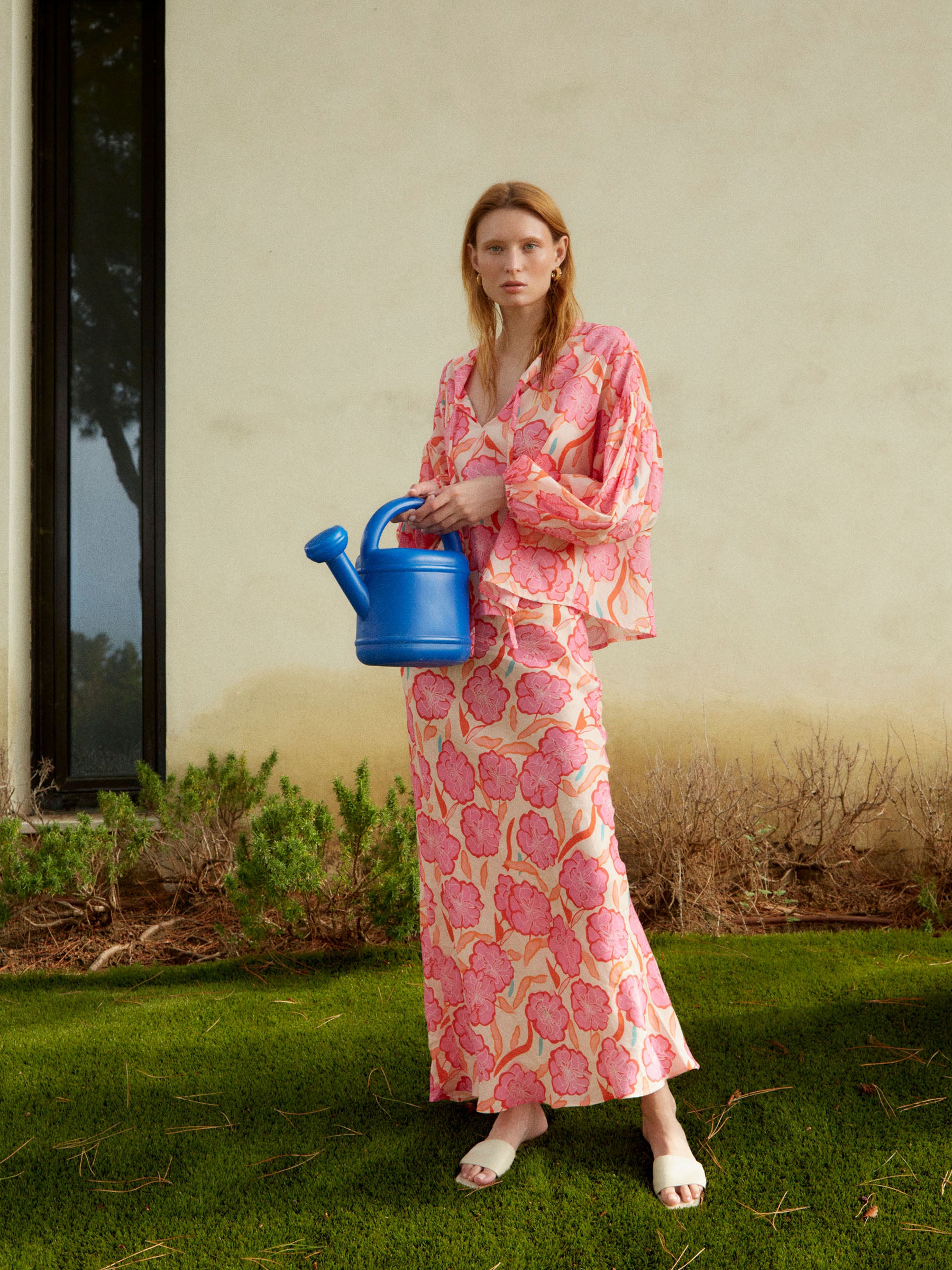 Marigold Pink Floral Print Skirt falda