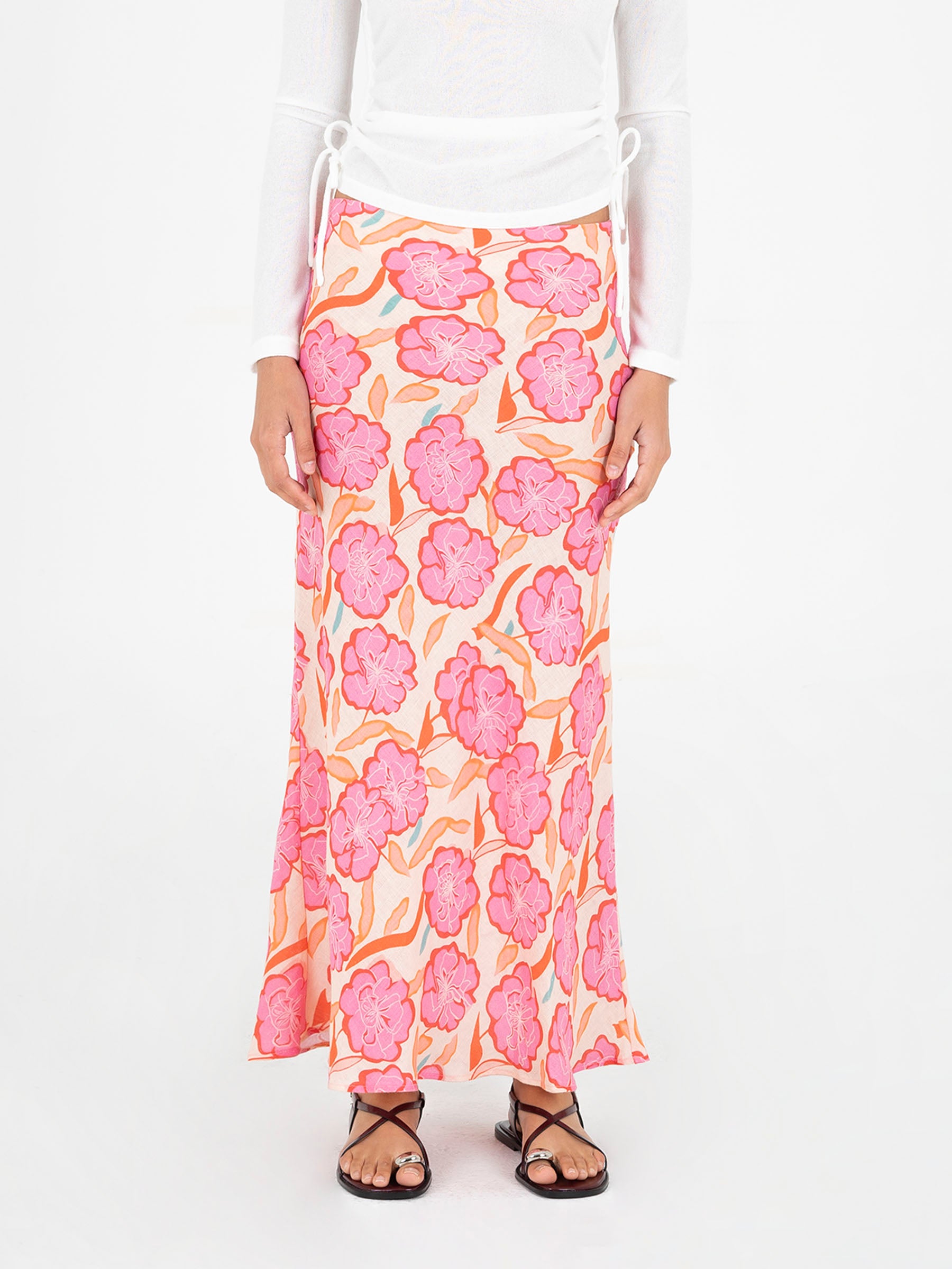 Marigold Pink Floral Print Skirt falda