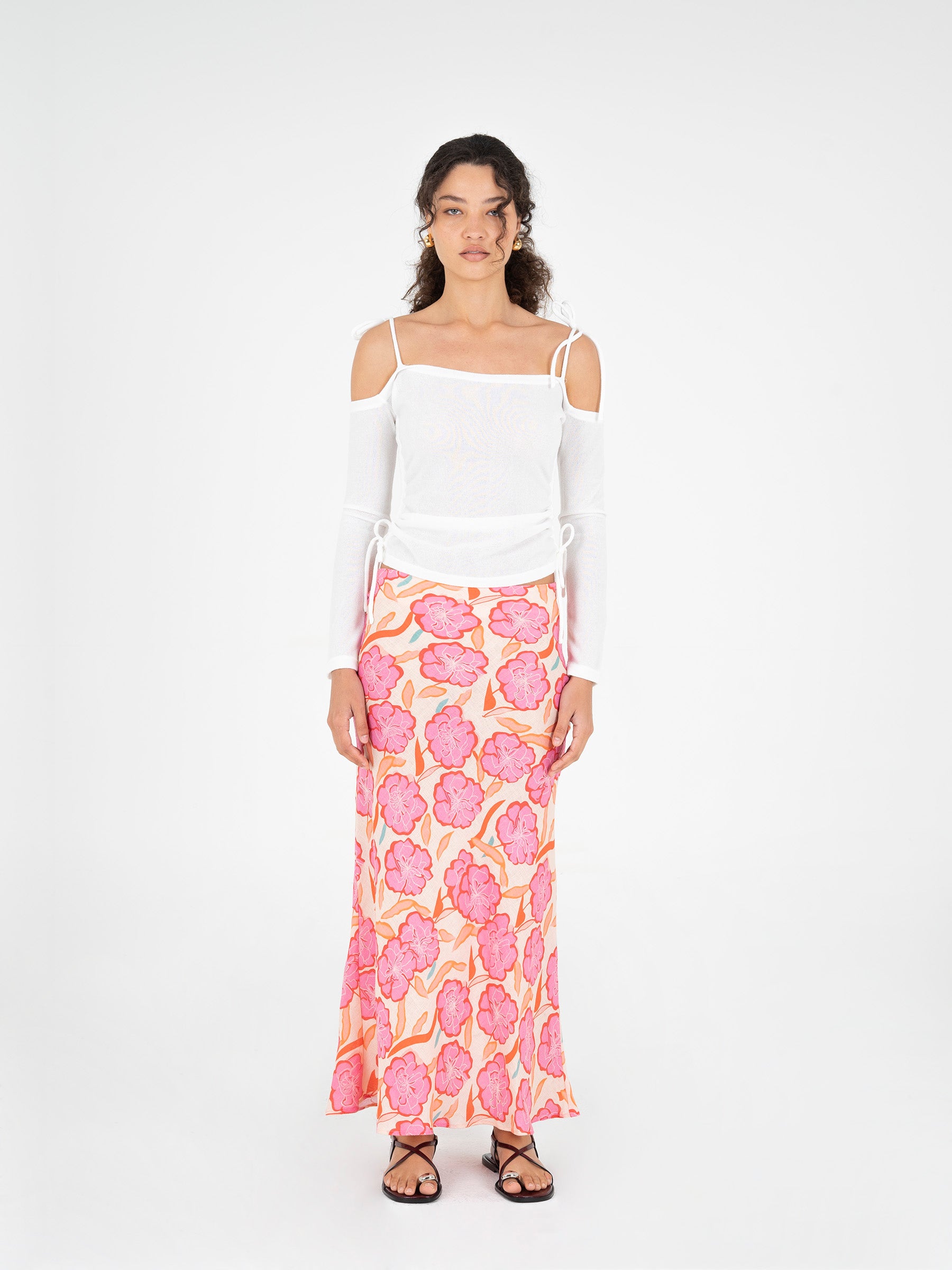 Marigold Pink Floral Print Skirt falda