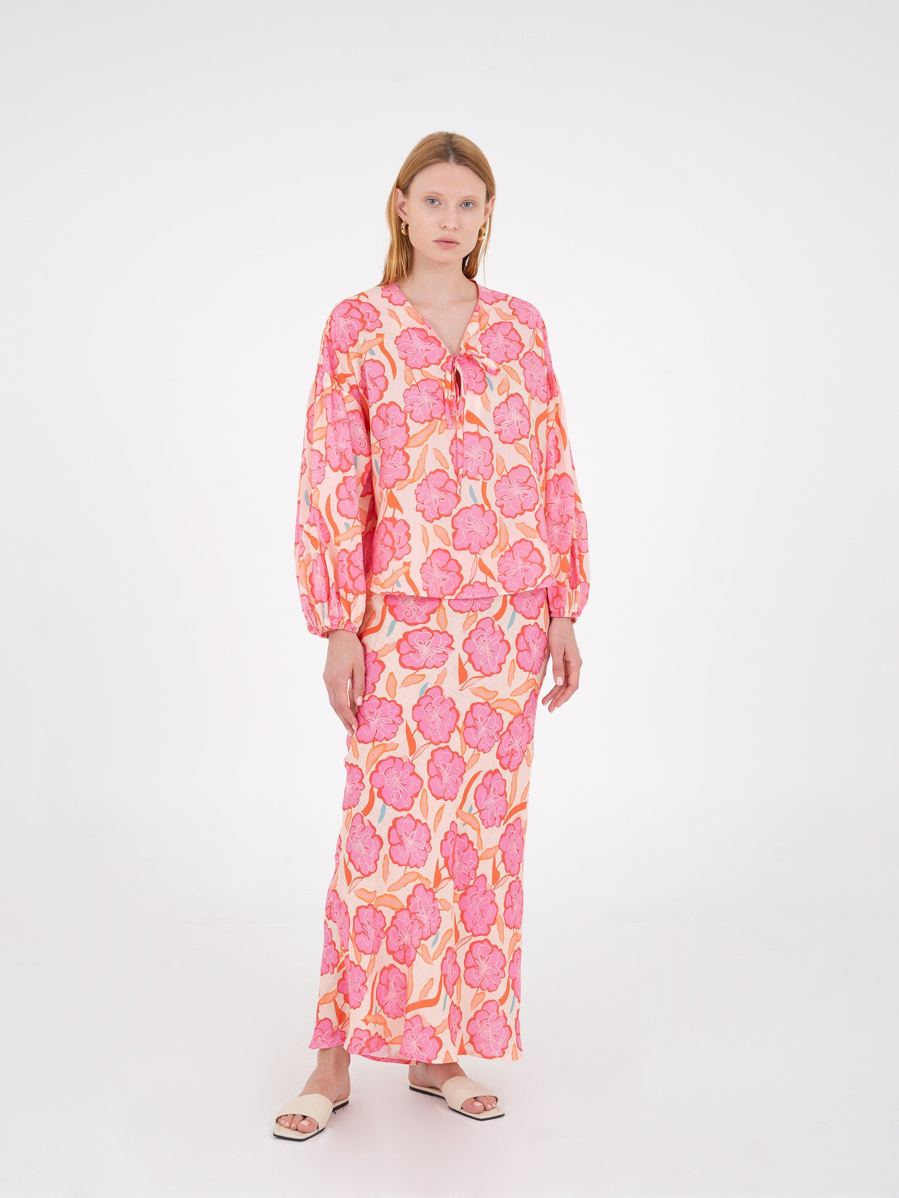 Marigold Pink Floral Print Skirt falda