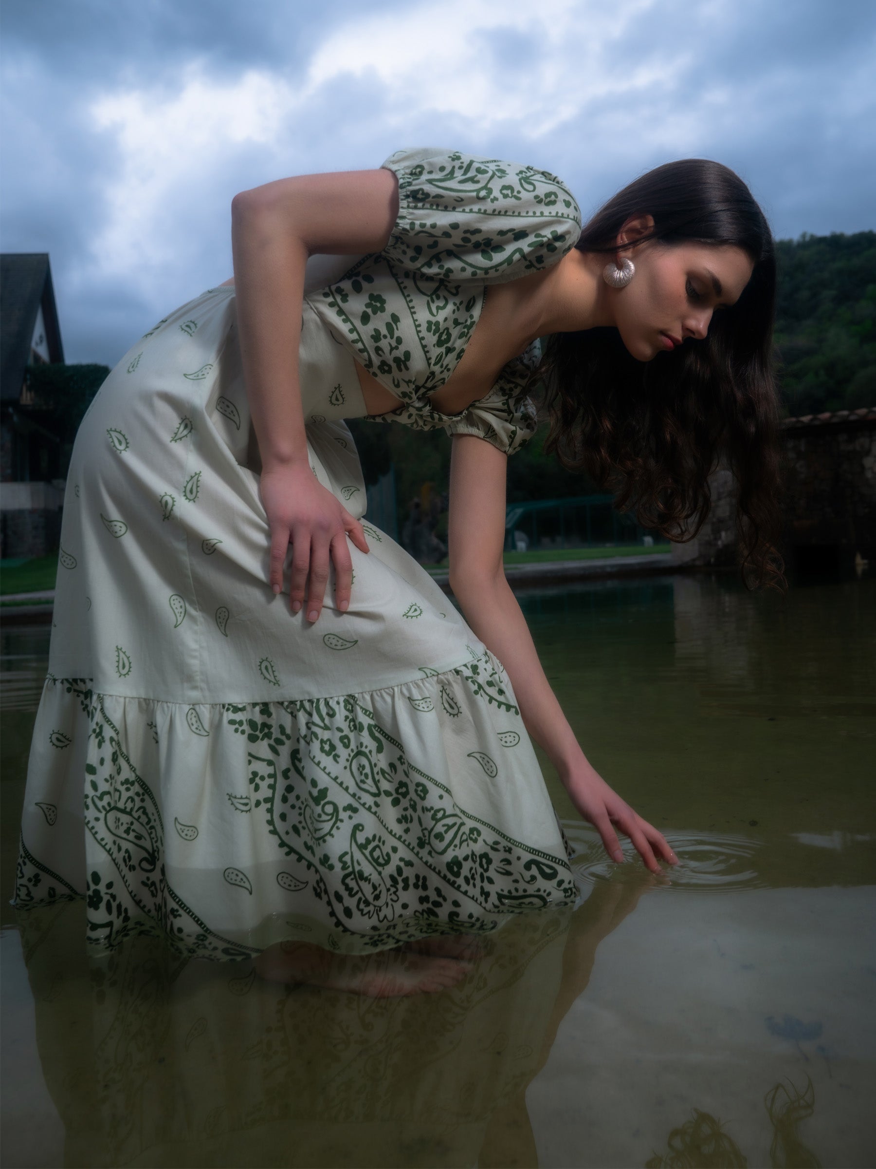 Master Green Paisley-Style Print Maxi Dress pantalones