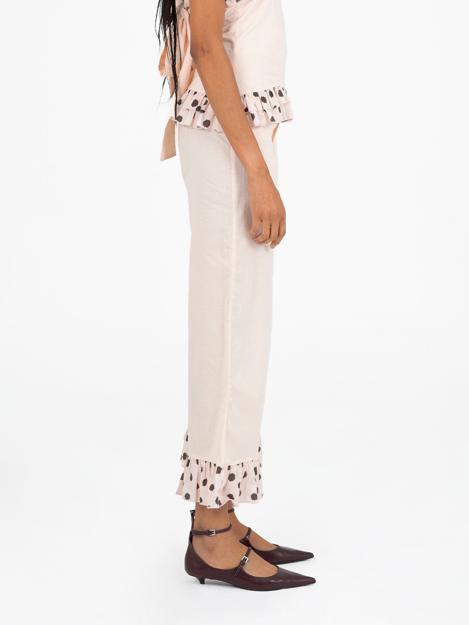 Noctis Beige Polka Dot Print Pants pantalones
