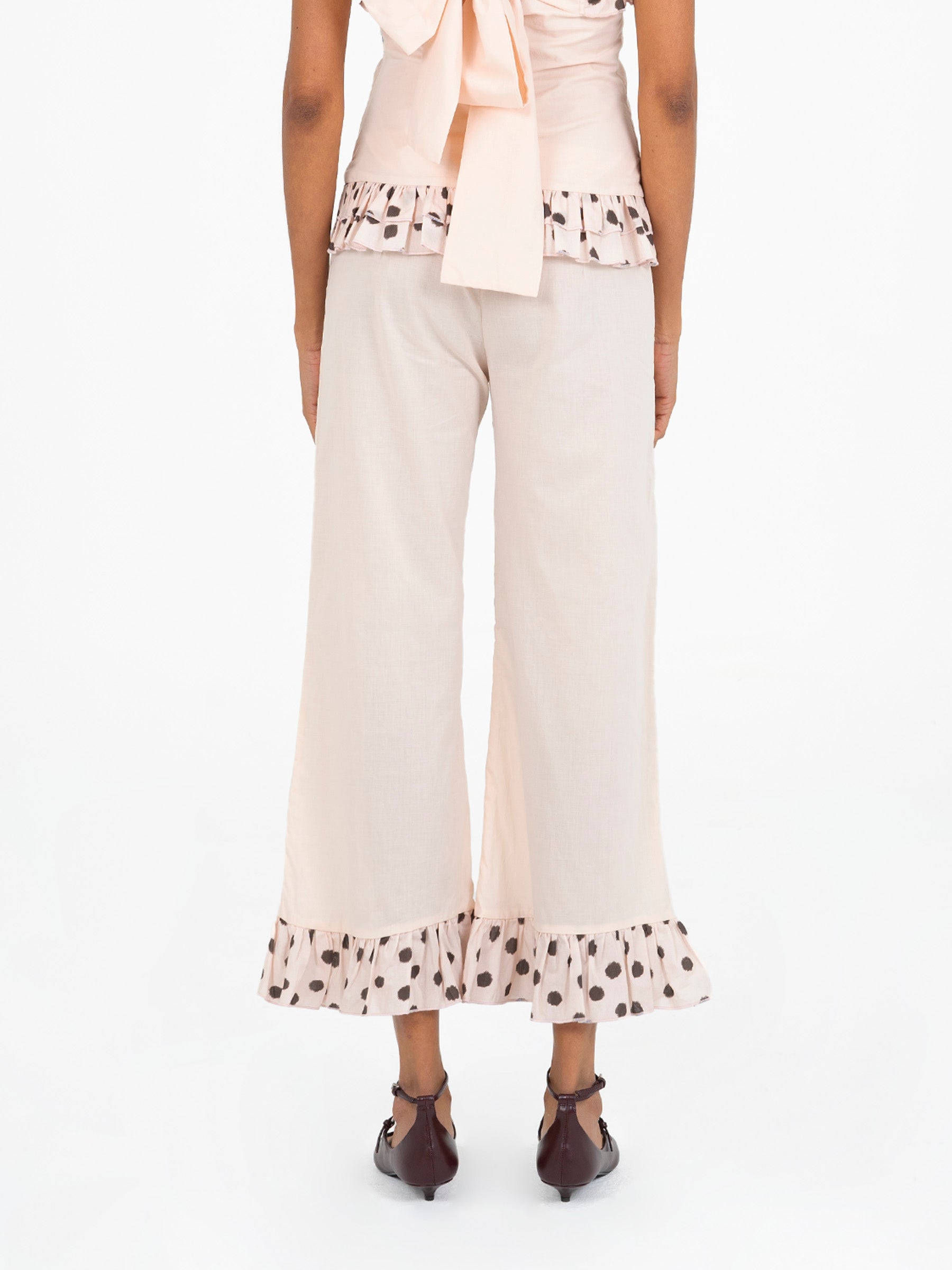 Noctis Beige Polka Dot Print Pants pantalones
