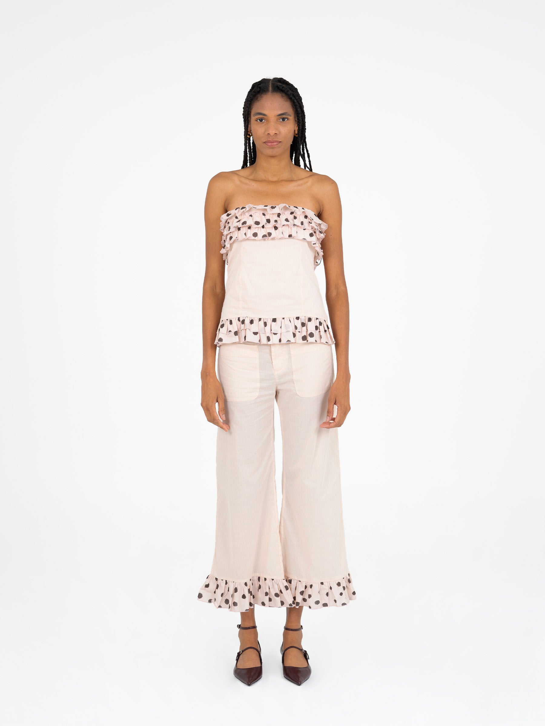 Noctis Beige Polka Dot Print Pants pantalones