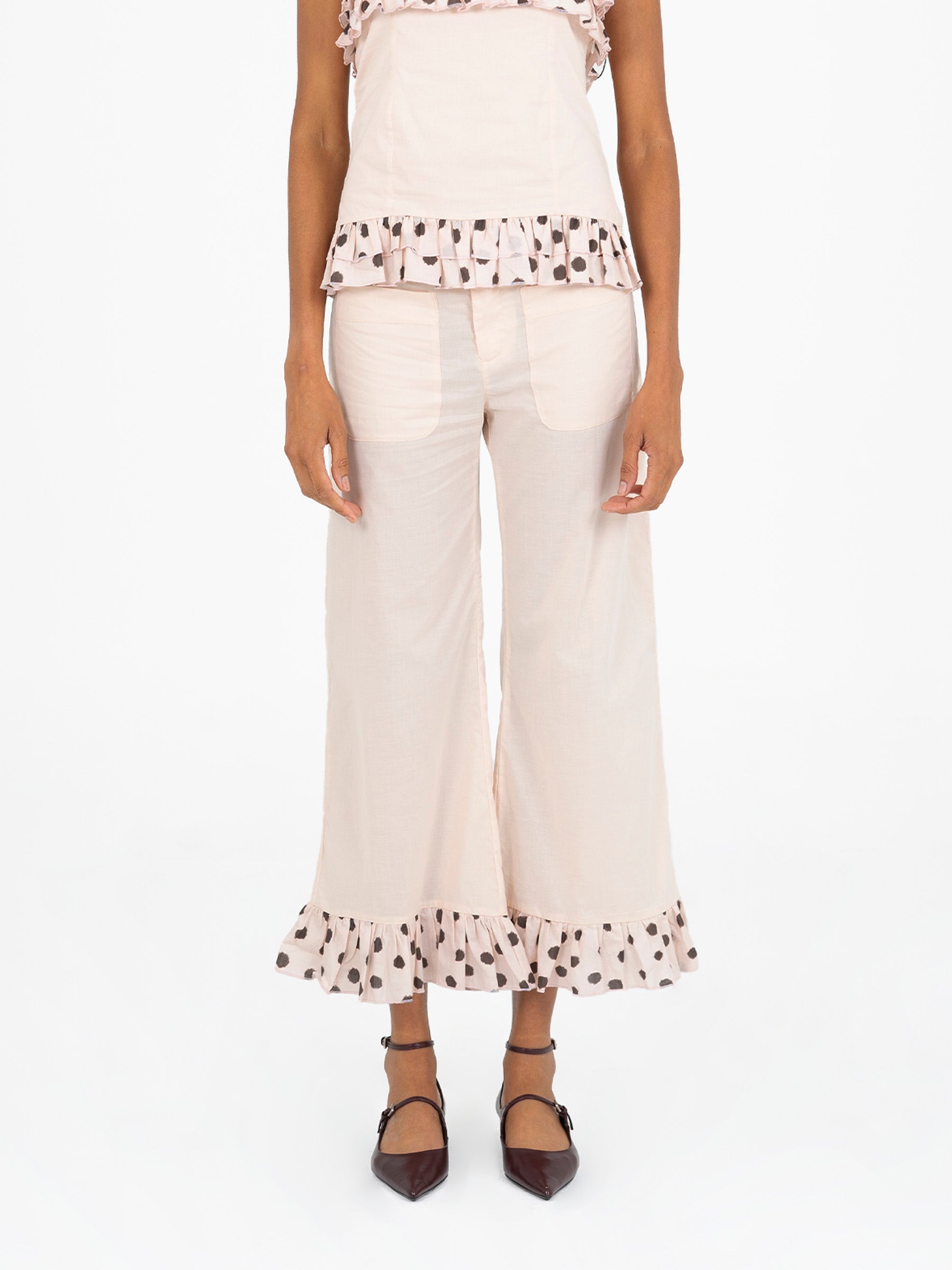 Noctis Beige Polka Dot Print Pants pantalones
