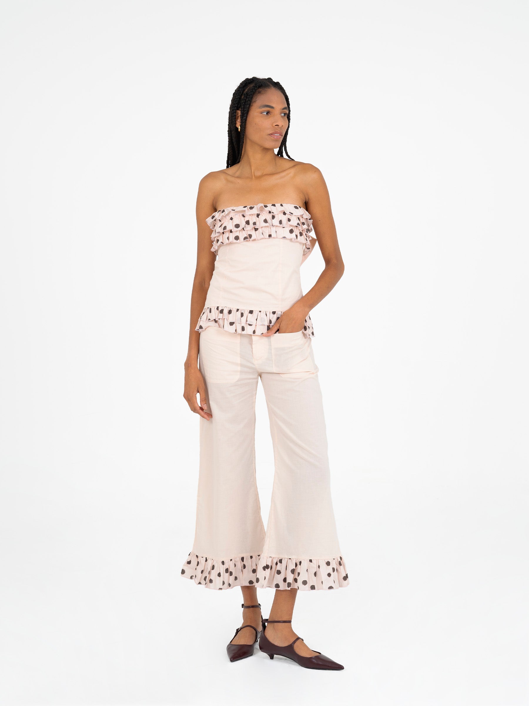 Noctis Beige Polka Dot Print Pants pantalones