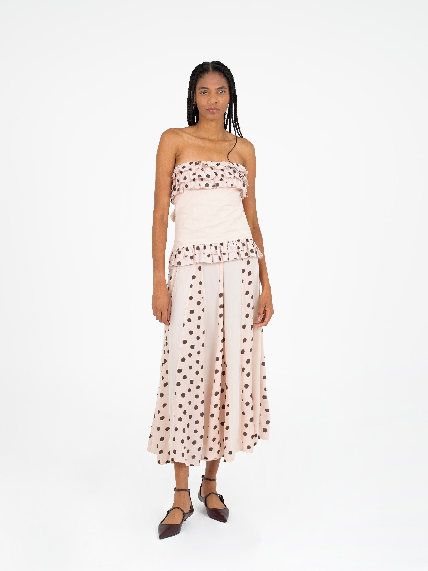 Noctis Beige Polka Dot Print Skirt falda