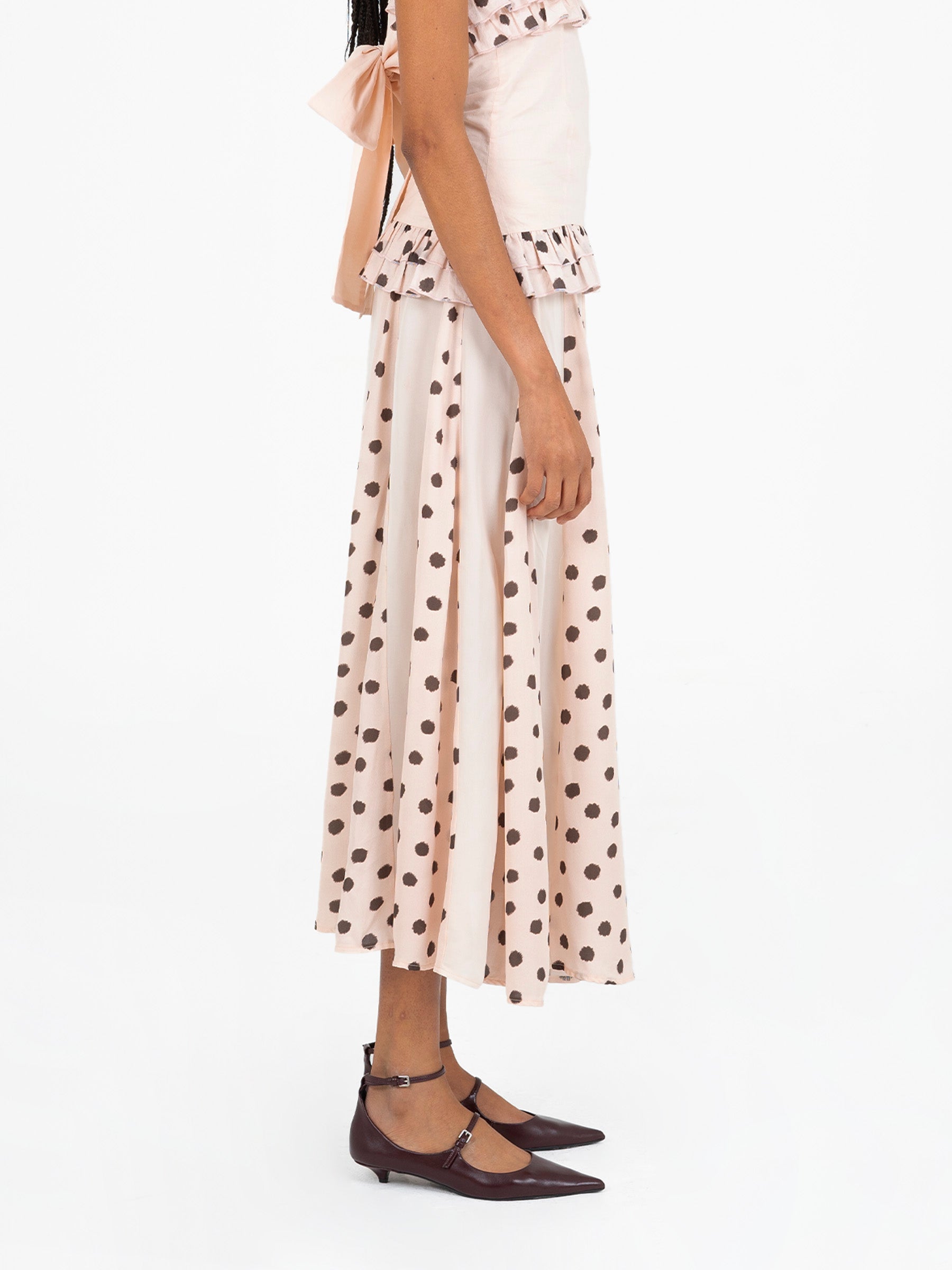 Noctis Beige Polka Dot Print Skirt falda