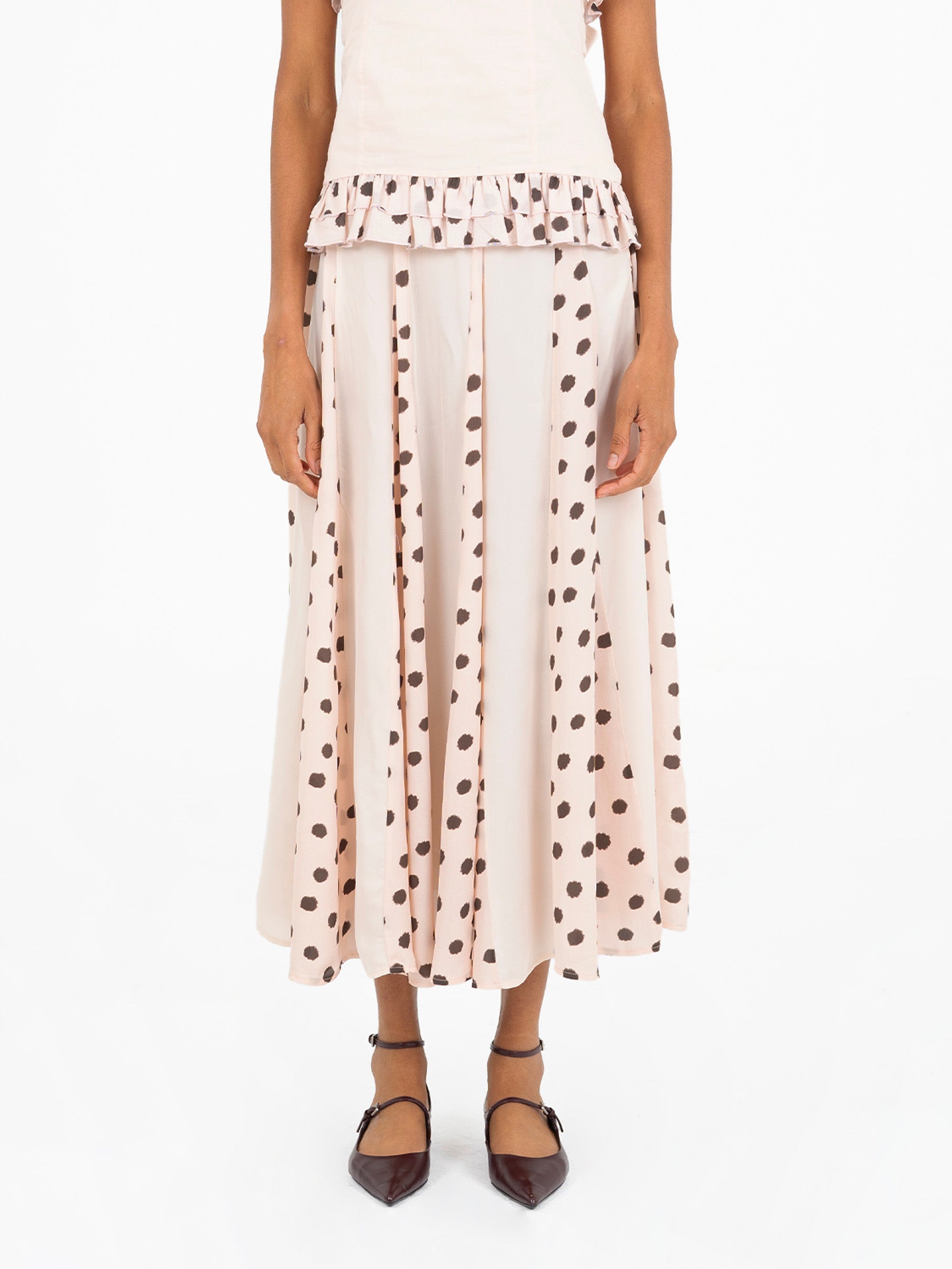 Noctis Beige Polka Dot Print Skirt falda