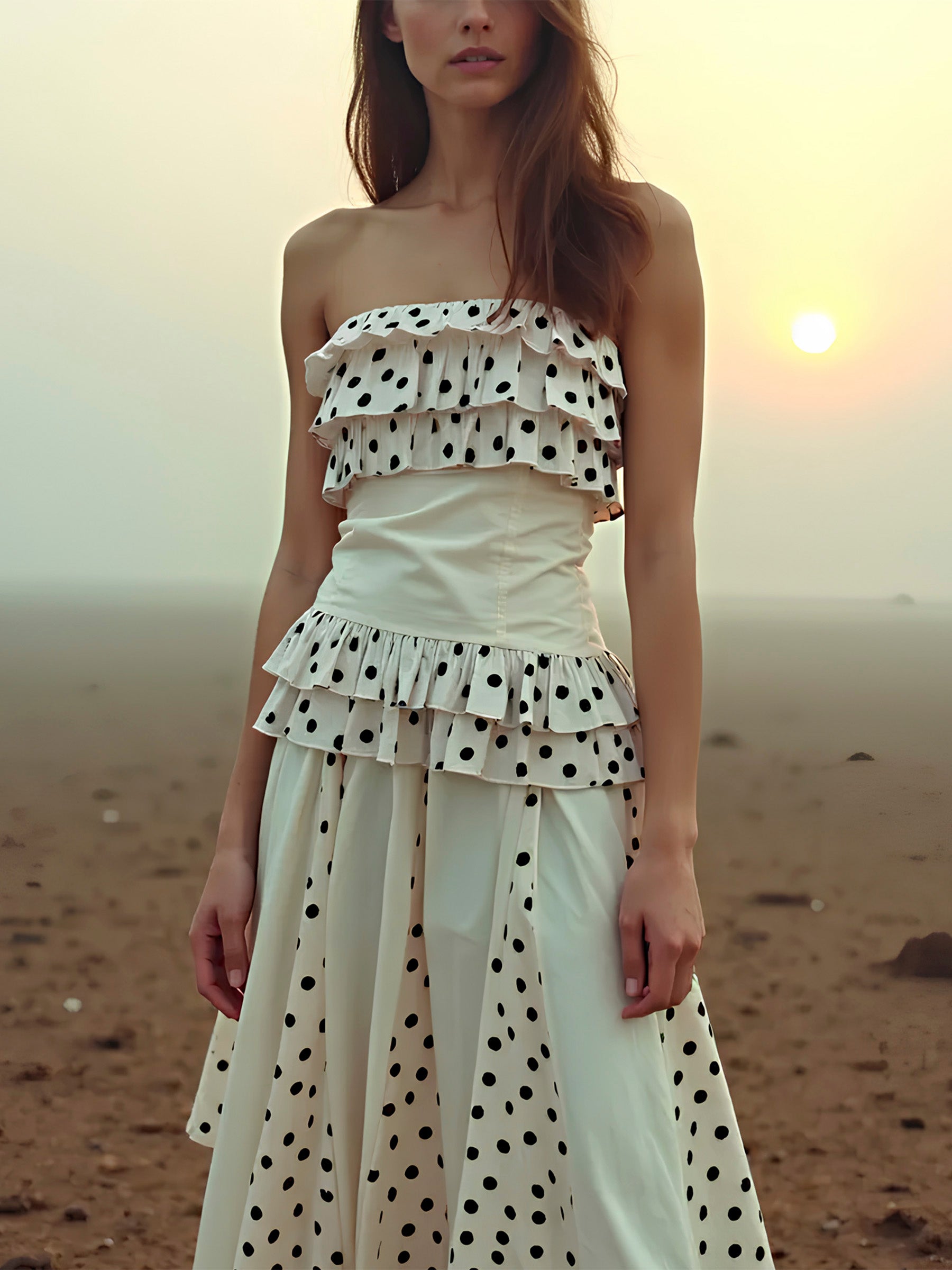 Noctis Beige Polka Dot Print Skirt falda