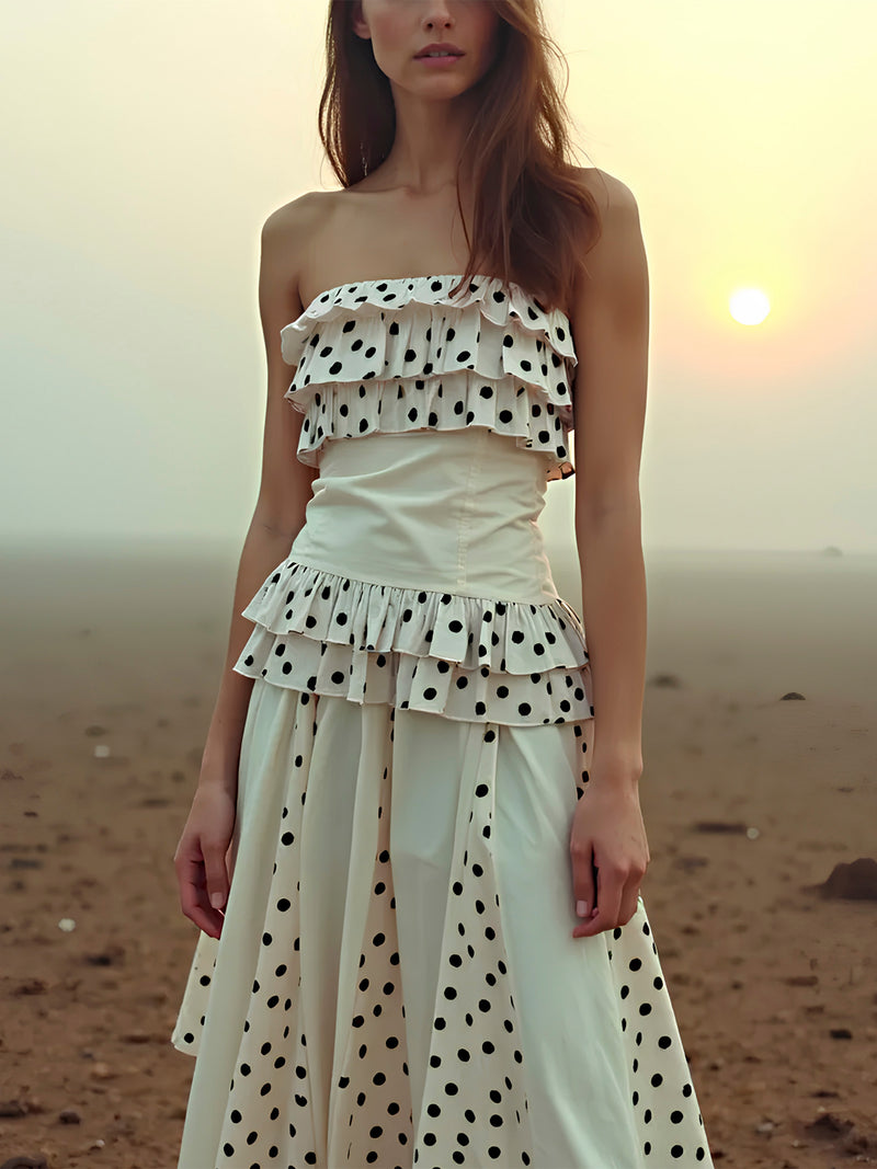 Noctis Beige Polka Dot Print Skirt falda