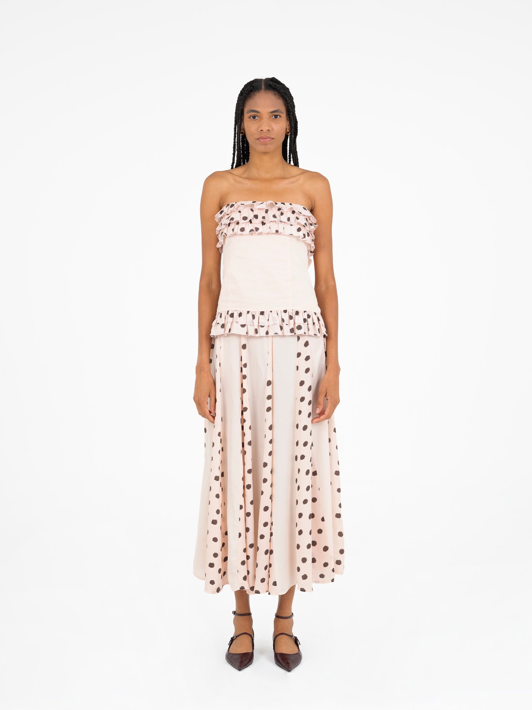 Noctis Beige Polka Dot Print Skirt falda