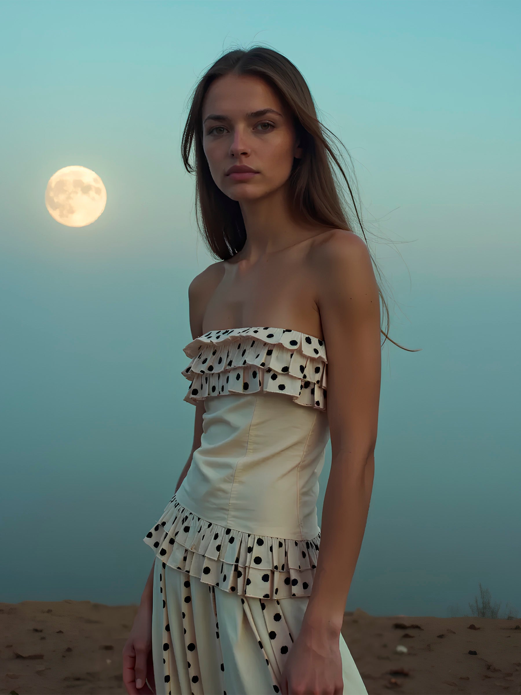 Noctis Beige Polka Dot Print Top camisas y camisetas