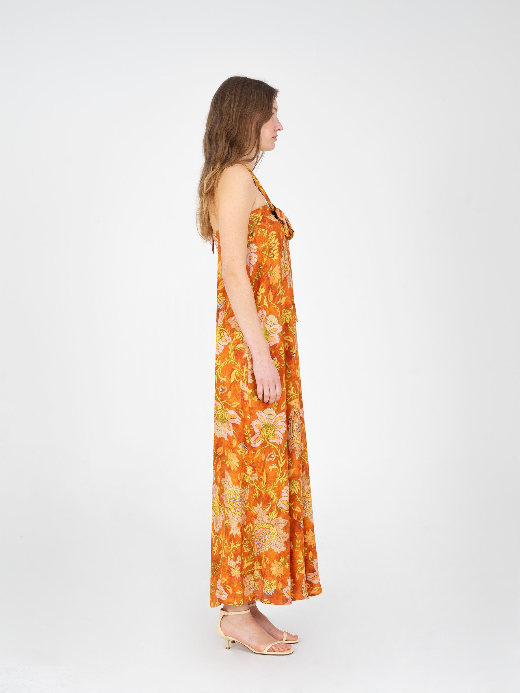 Oracle Orange Floral Print Dress vestidos