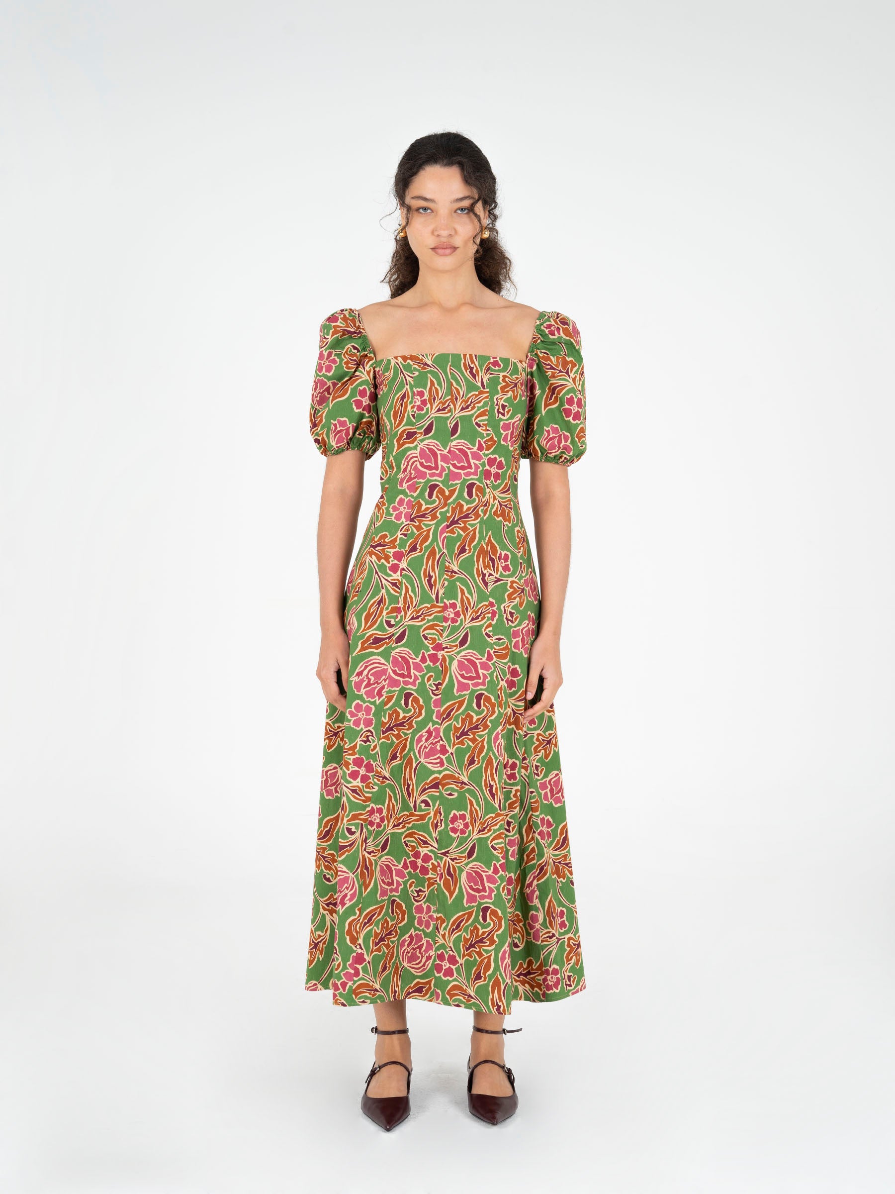 Orion Green Floral Print Dress vestidos