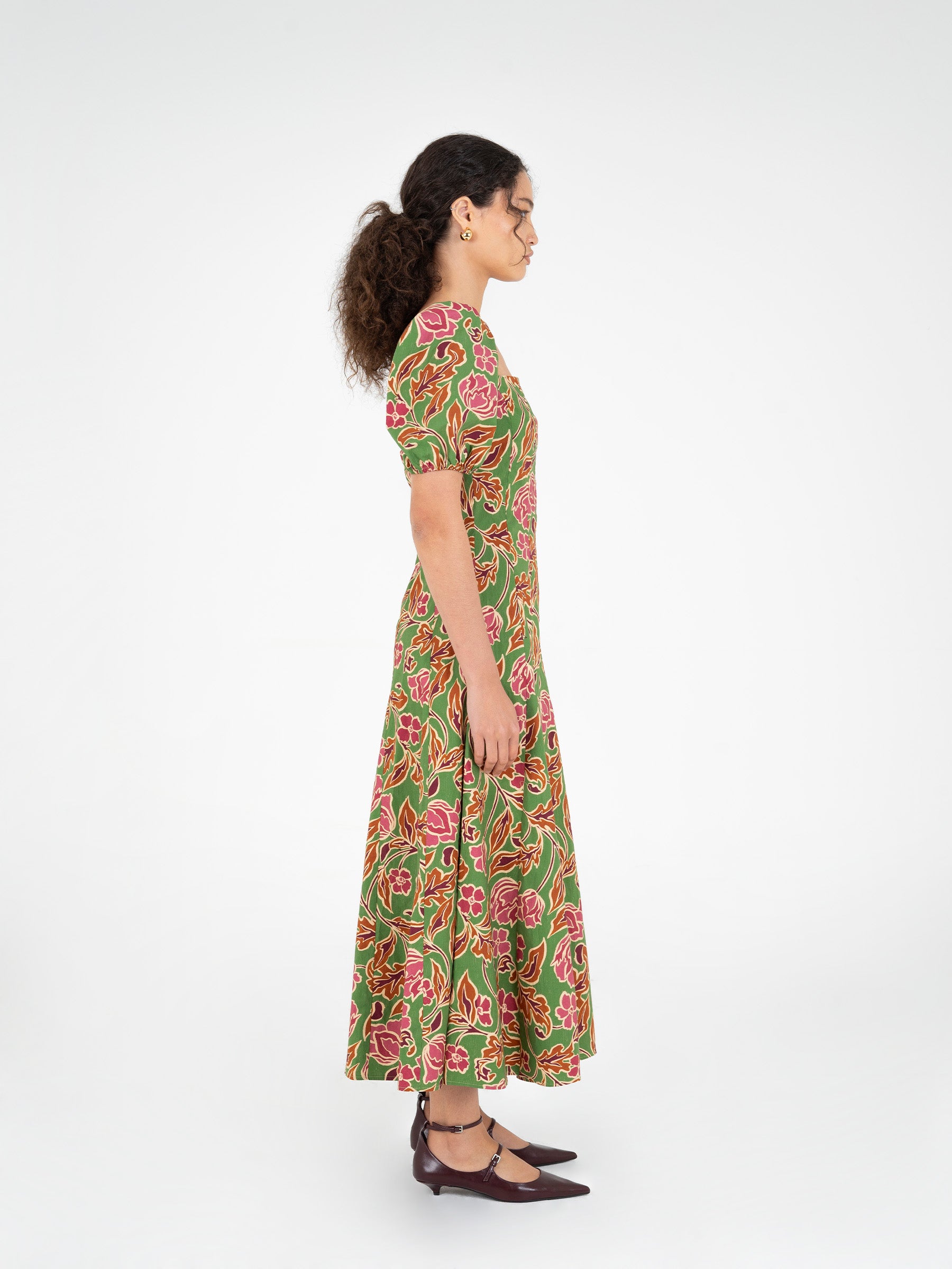 Orion Green Floral Print Dress vestidos