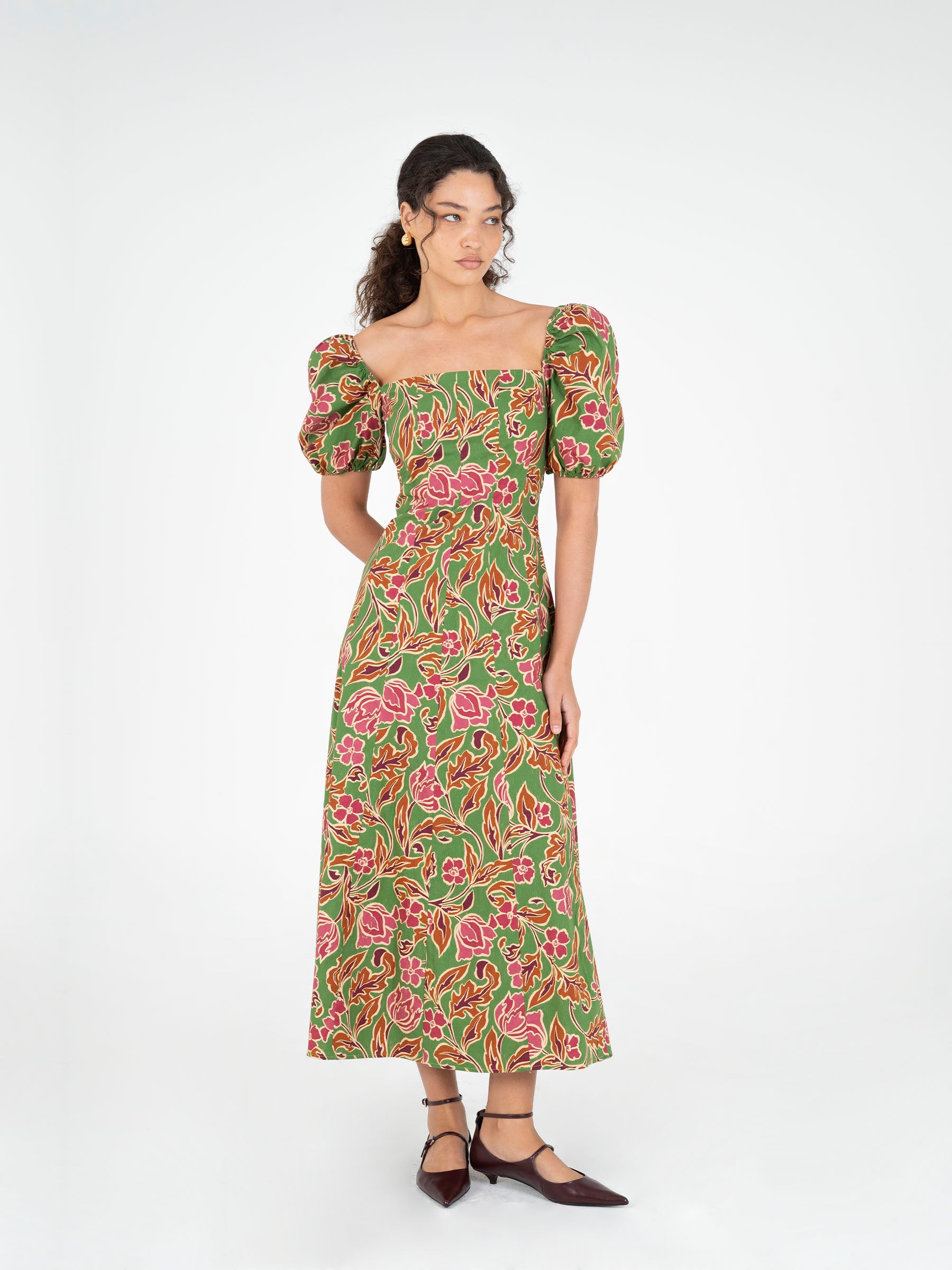 Orion Green Floral Print Dress vestidos