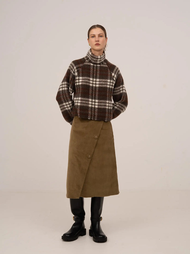 Pace Khaki Velvet Midi Skirt