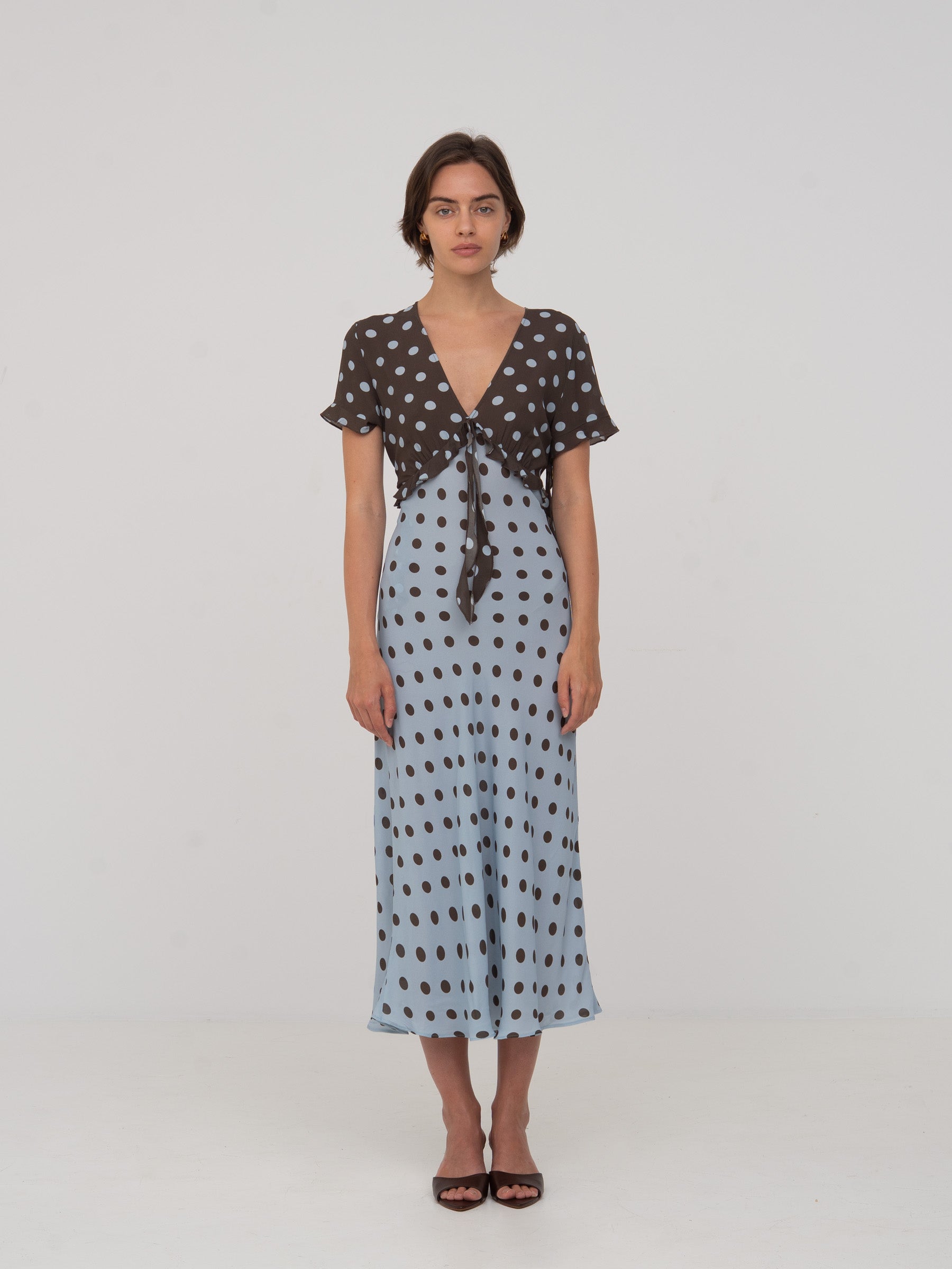 Paris Polka Dot Two-Tone Midi Dress with Polka Dots | CARMEN SAYS Paris Polka Dot Two-Tone Midi Dress with Polka Dots | CARMEN SAYS