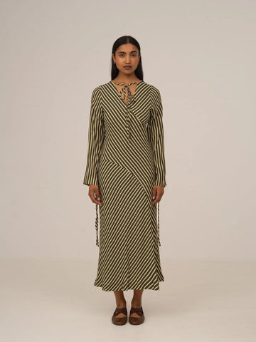 Pebble Striped Green Midi Dress