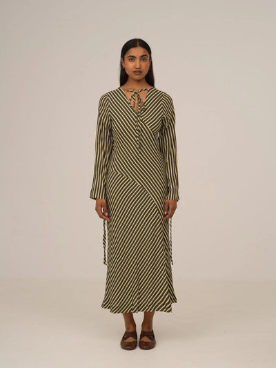 Pebble Striped Green Midi Dress