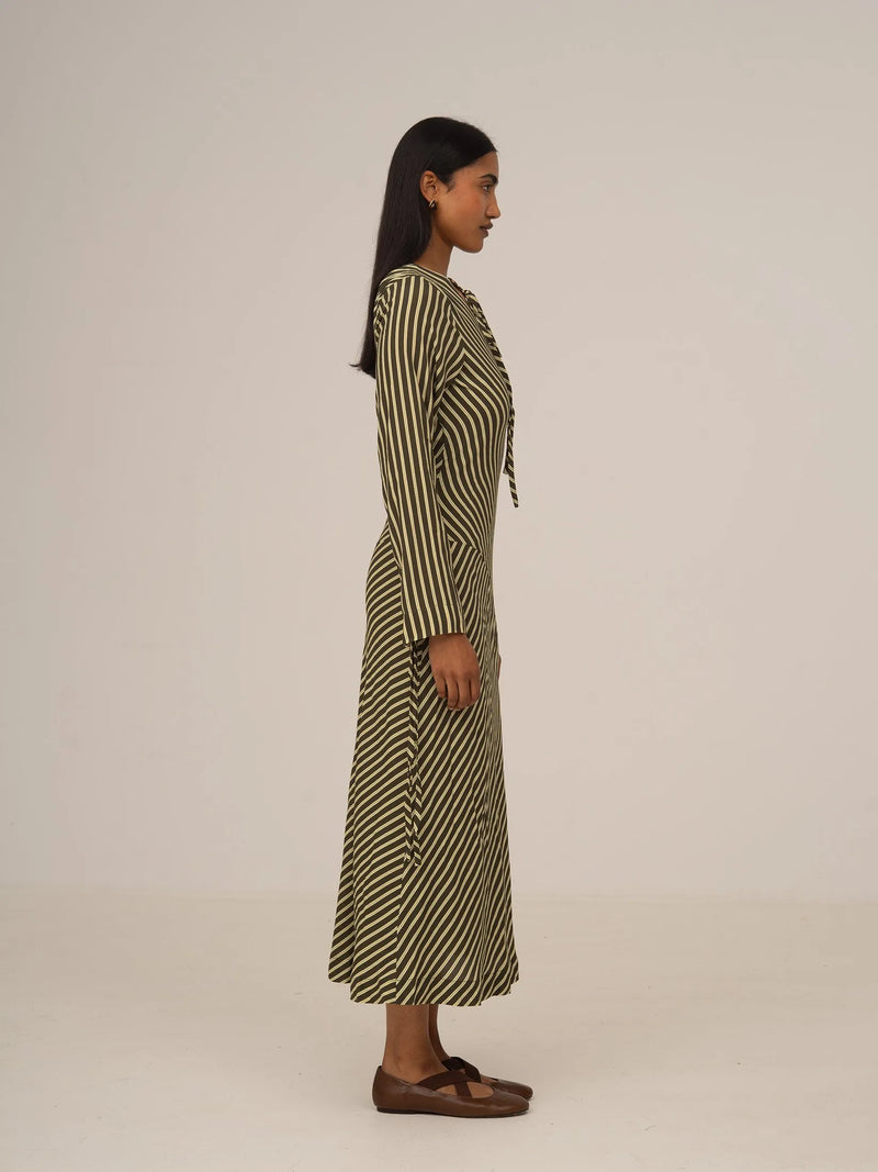Pebble Striped Green Midi Dress