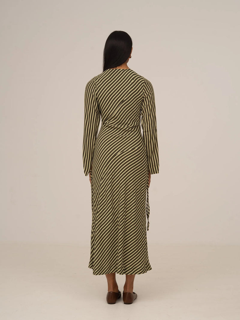 Pebble Striped Green Midi Dress