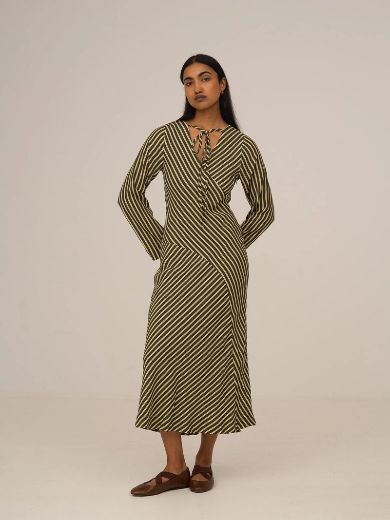 Pebble Striped Green Midi Dress