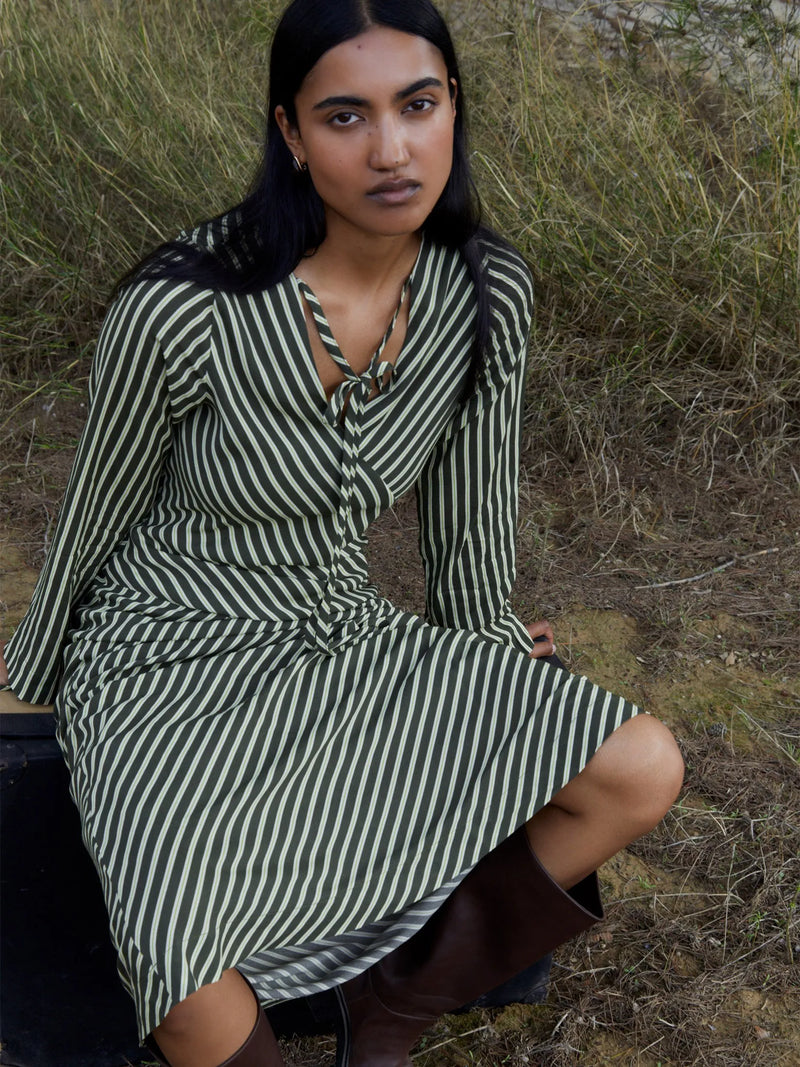 Pebble Striped Green Midi Dress