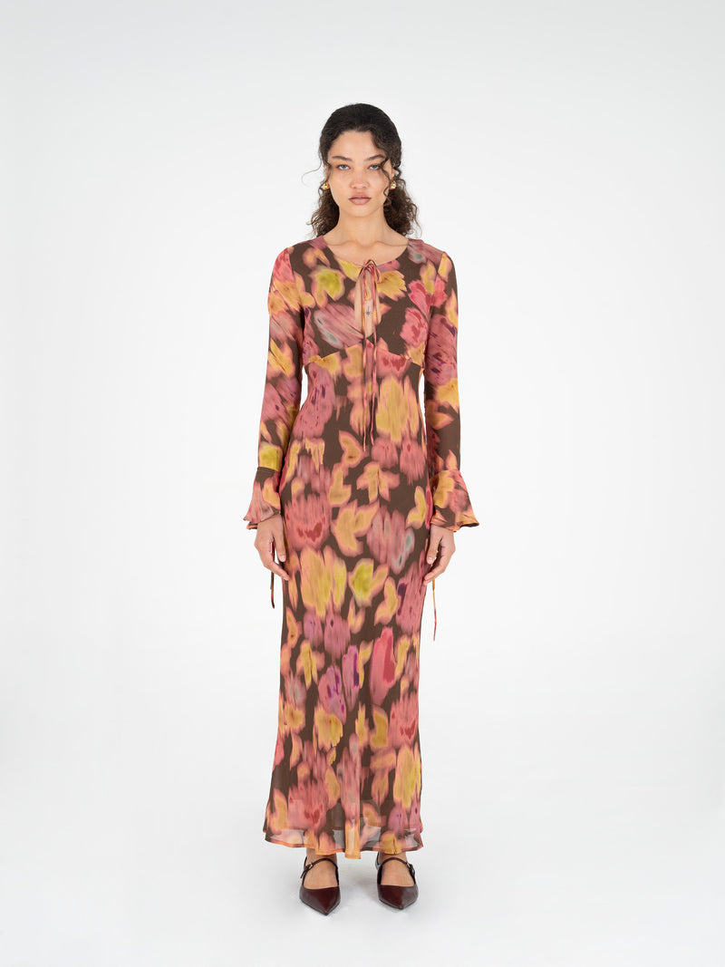 Petal Volcanic Brown Floral Print Dress vestidos