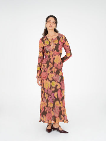 Petal Volcanic Brown Floral Print Dress