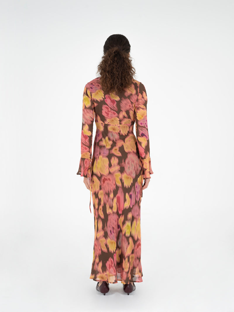 Petal Volcanic Brown Floral Print Dress vestidos