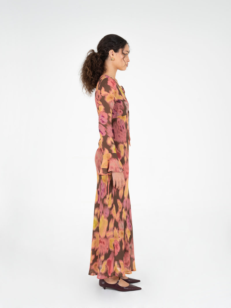 Petal Volcanic Brown Floral Print Dress vestidos