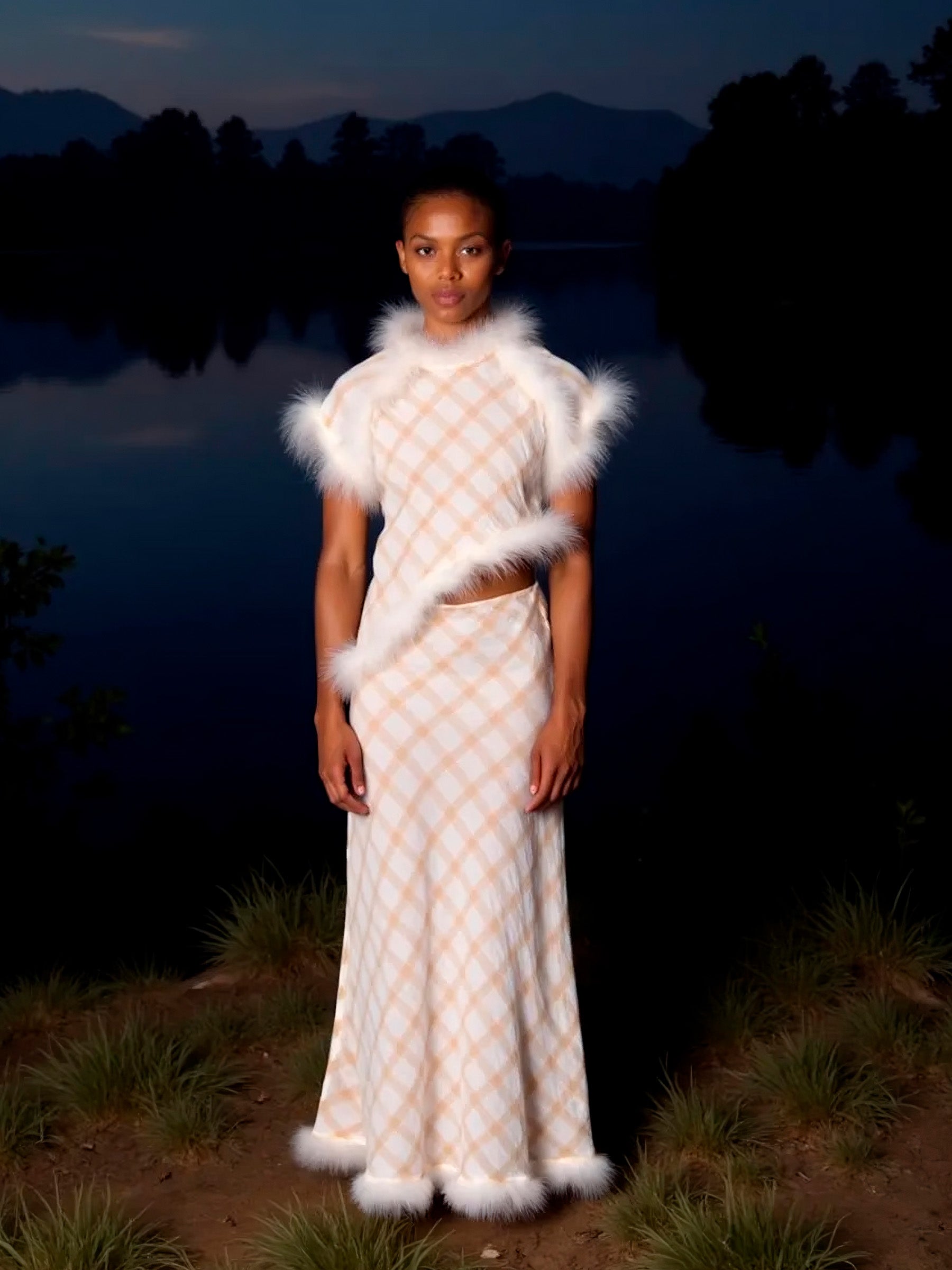 Plaid Balance Feather Skirt falda