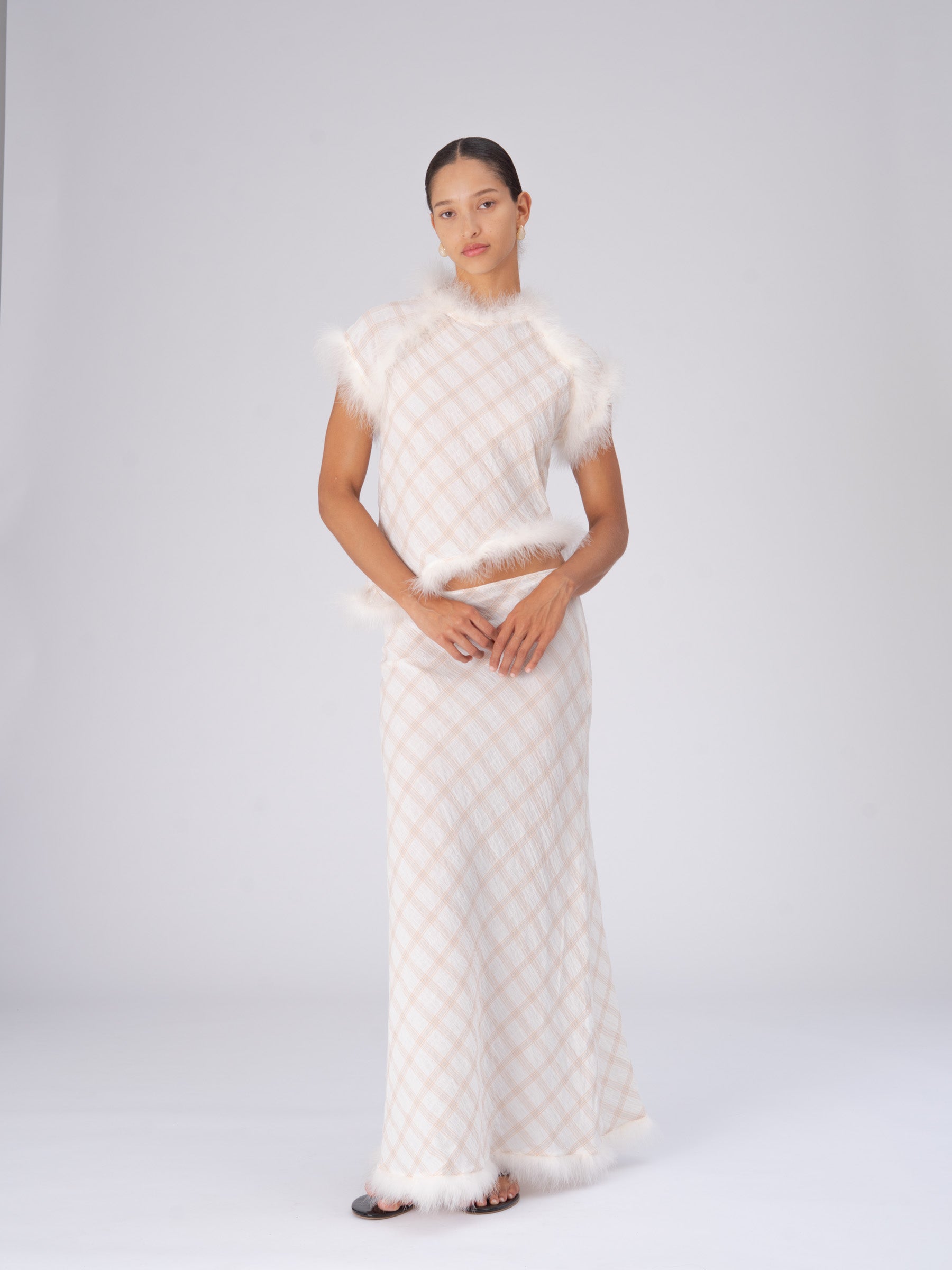 Plaid Balance Feather Skirt falda