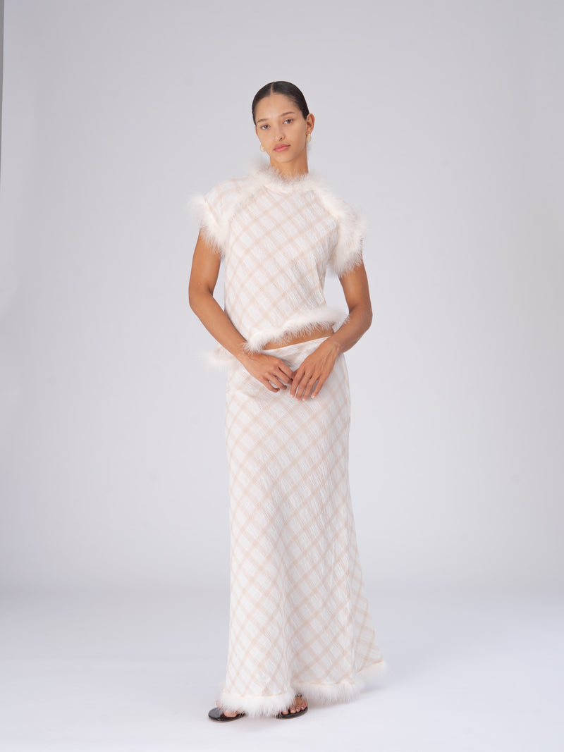 Plaid Balance Feather Skirt falda