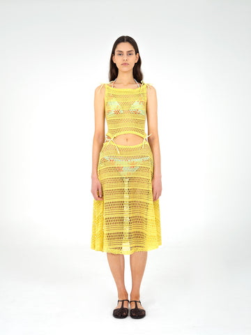 Potion Yellow Sheer Stretch Knit Dress