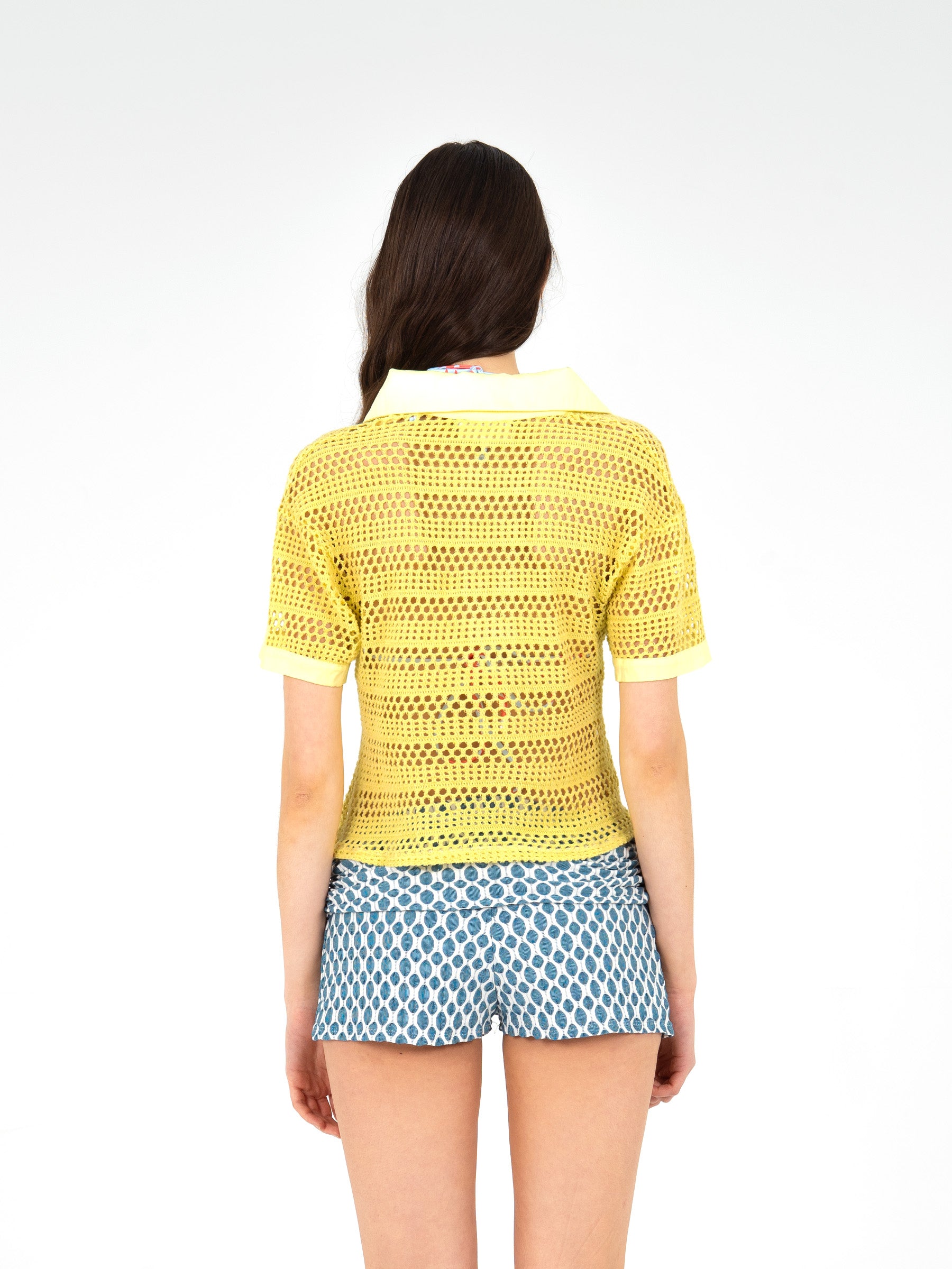 Potion Yellow Sheer Stretch Knit Shirt camisas y camisetas