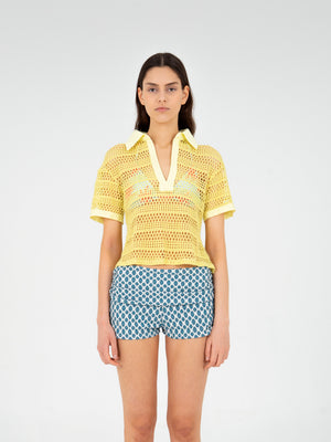 Potion Yellow Sheer Stretch Knit Shirt