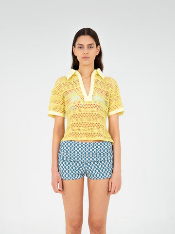 Potion Yellow Sheer Stretch Knit Shirt